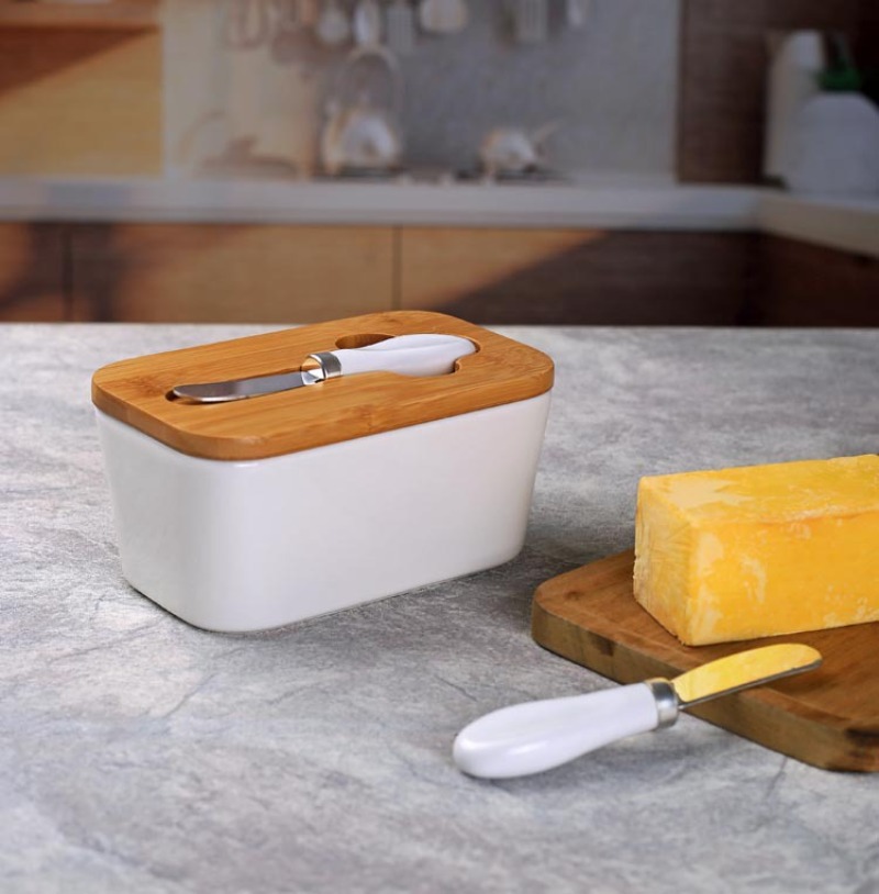 Simple Ceramic Butter Dish wit - đánh giá và giá Bamboo Cutlery