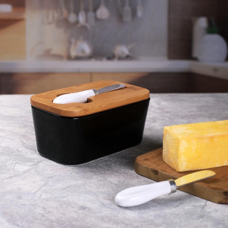 Simple Ceramic Butter Dish wit - đánh giá và giá Bamboo Cutlery